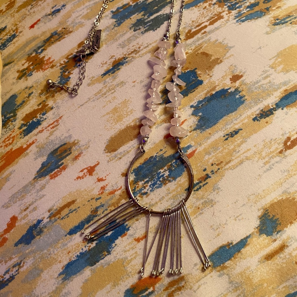 rose quartz and silver ring long necklace